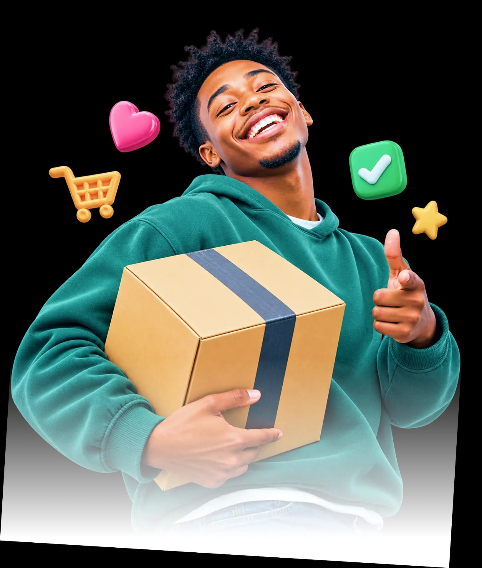 A happy buyer holding the package he just received