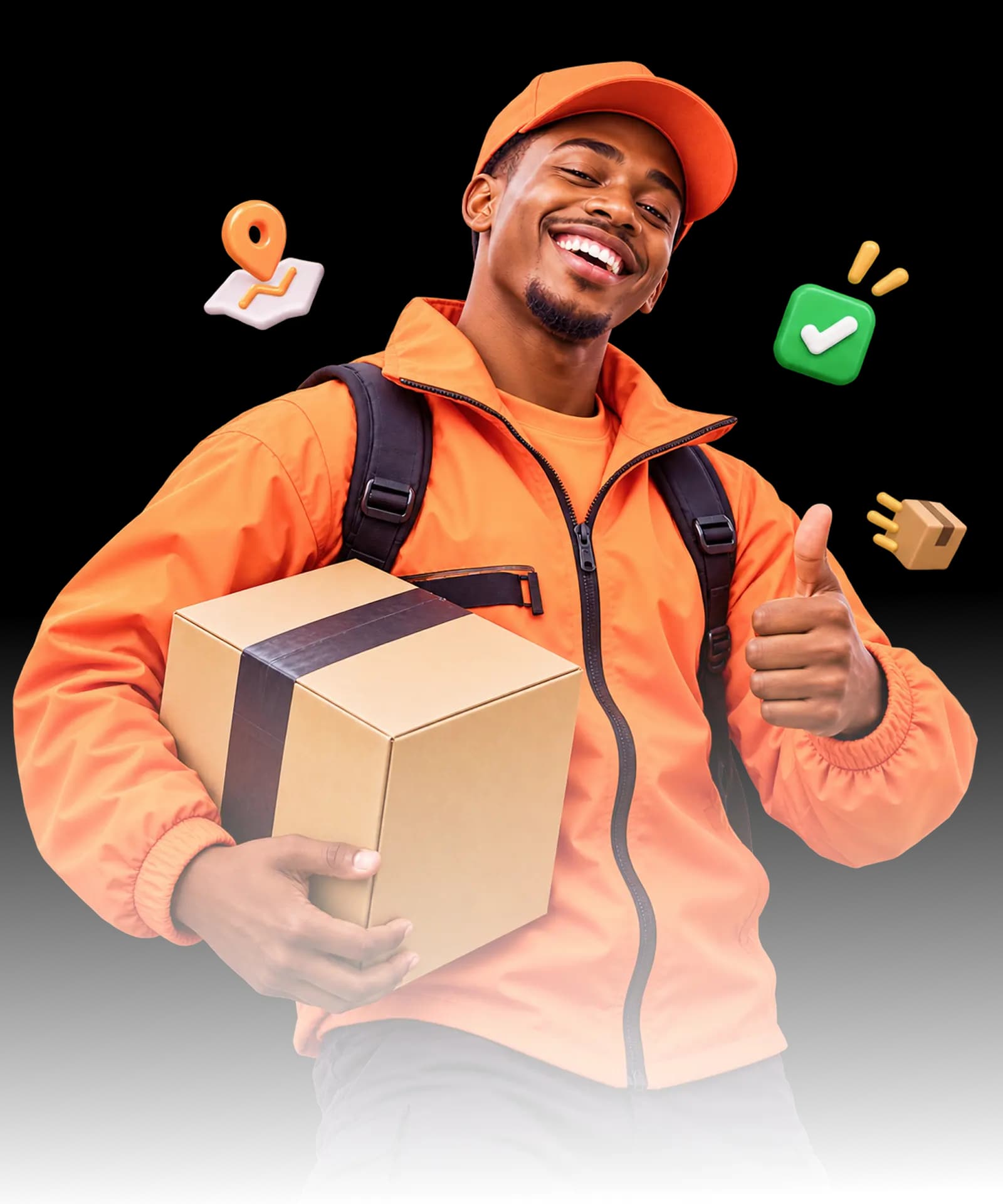 A smiling Truust rider carrying a package